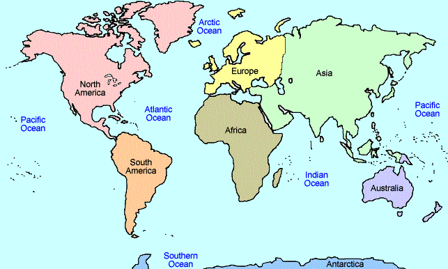 Bạn có rõ vị trí các châu lục và đại dương?